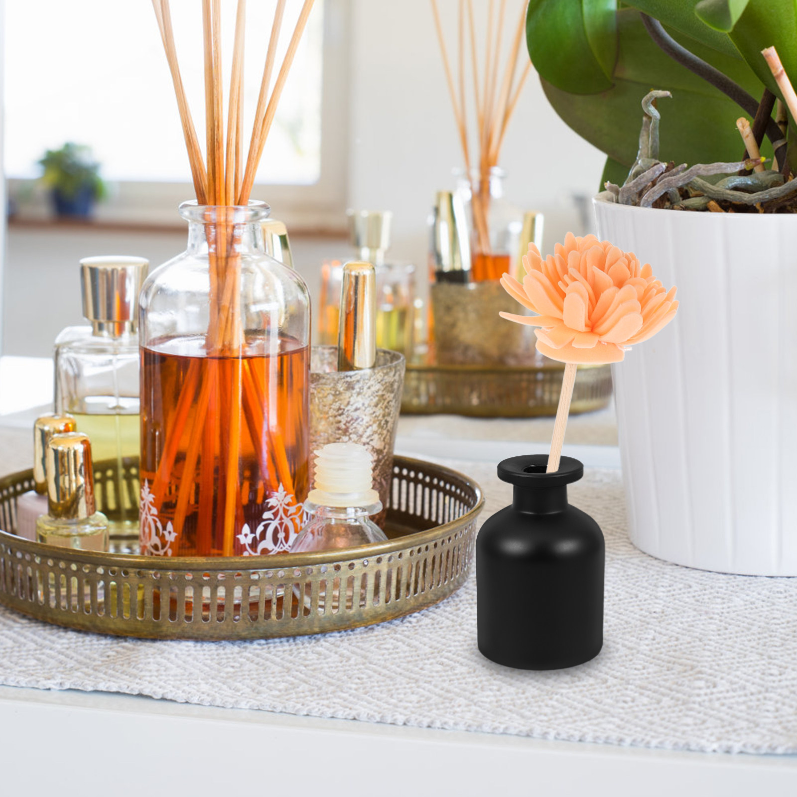 Home Fragrance And Diffuser - 2Pcs 세련된 원통형 유리 디퓨저 병